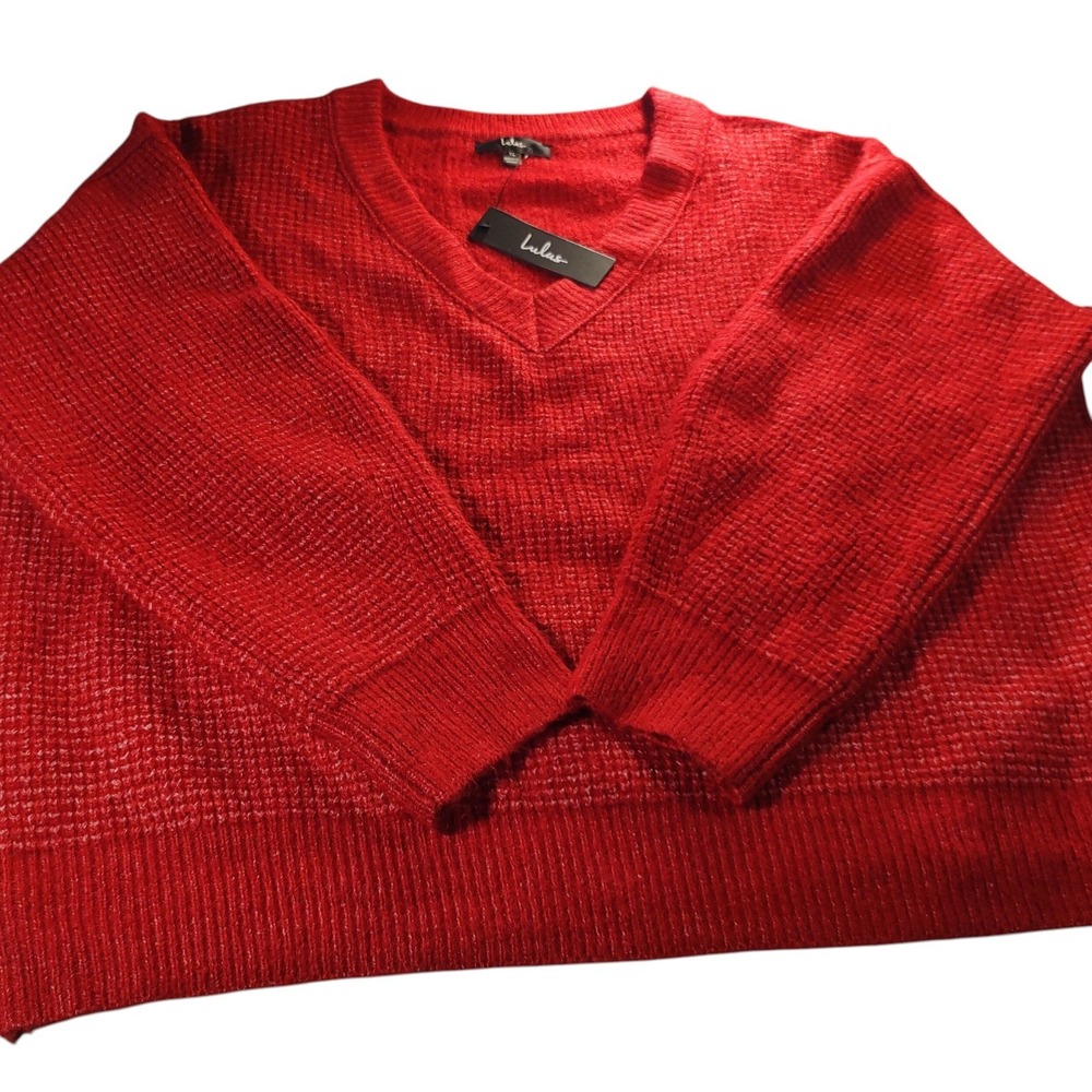 New Chunky Knit Sweater V Neck Relaxed Red Long Sleeve Womens Extra Large Tags - Picture 5 of 10